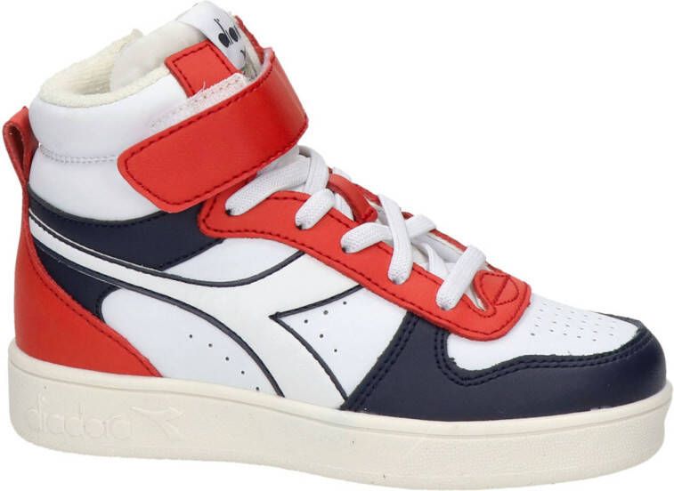 Diadora leren sneakers rood wit donkerblauw