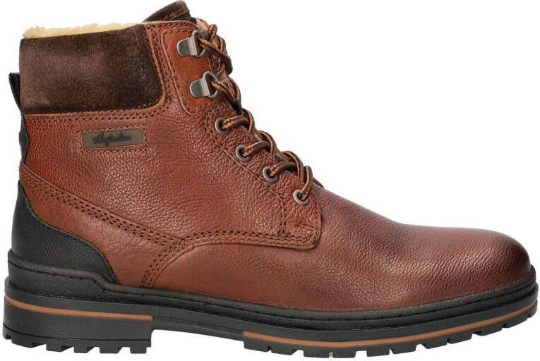 York leren veterboots cognac