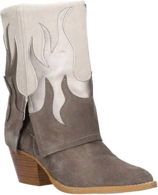 DWRS Barbados suède cowboylaarzen met flap taupe beige