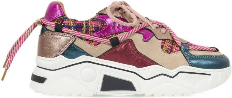 DWRS LABEL Jupiter tweed beige fuchsia Beige Leer Lage sneakers Dames