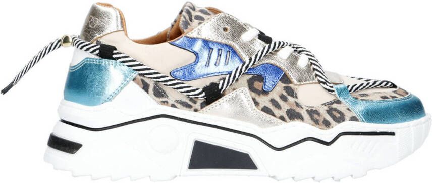 DWRS Jupiter leopard chunky leren sneakers zand aqua