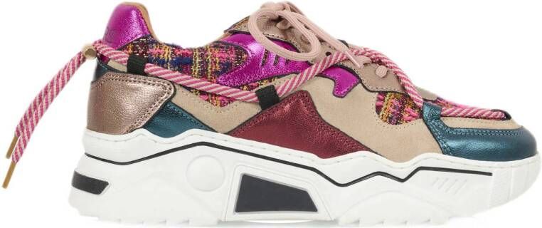 DWRS Jupiter tweed chunky leren sneakers beige fuchsia