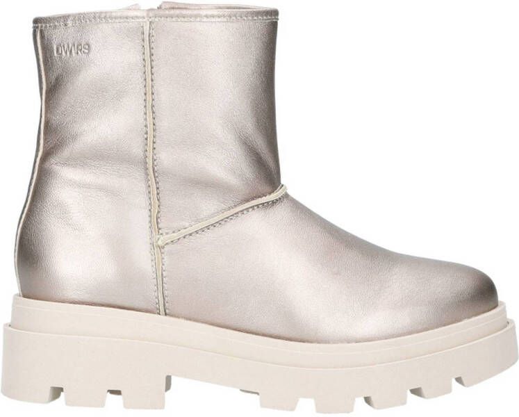 DWRS Oslo chunky leren enkelboots taupe metallic