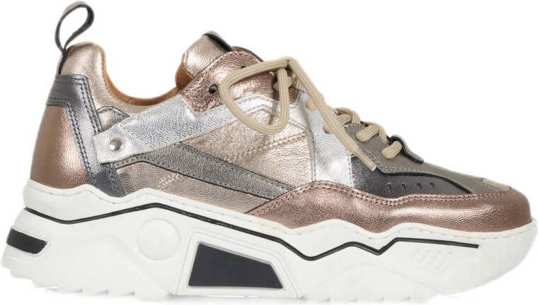 DWRS Pluto chunky leren sneakers beige zilver