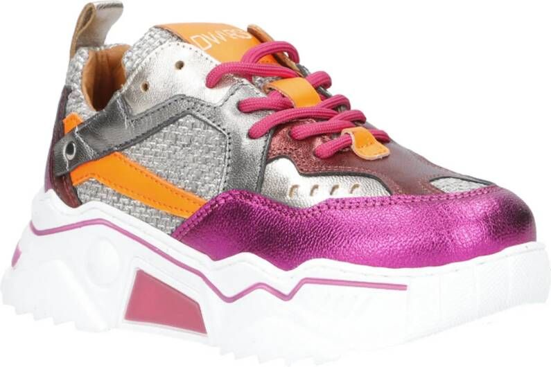 DWRS Pluto leren sneakers zilver fuchsia Roze Meisjes Leer Meerkleurig 28