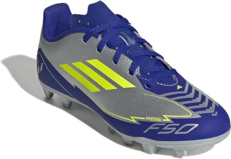 Adidas Perfor ce F50 Club Messi junior voetbalschoenen zilvermetalic kobaltblauw geel