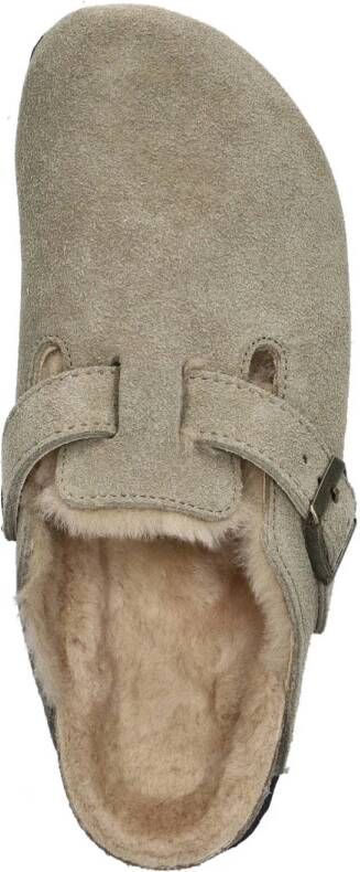 Birkenstock Boston Shearling gevoerde suède clogs taupe