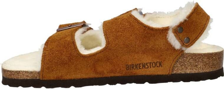 Birkenstock Milano Shearling suède sandalen cognac