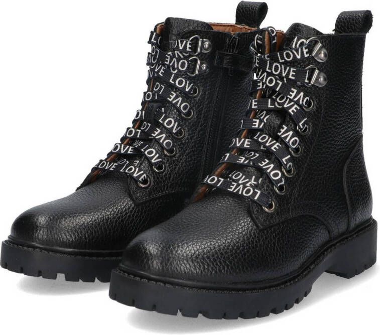 Braqeez Bowie Boston leren veterboots zwart