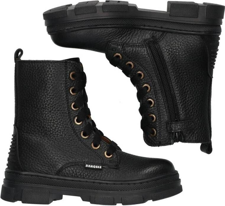 Braqeez Giselle Grip chunky leren veterboots zwart