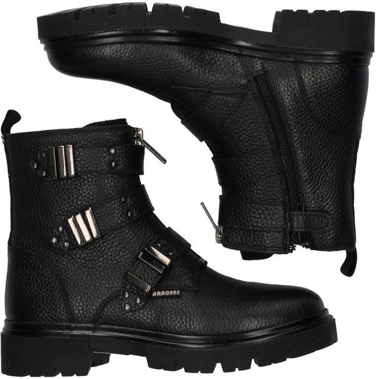 Braqeez leren bikerboots zwart