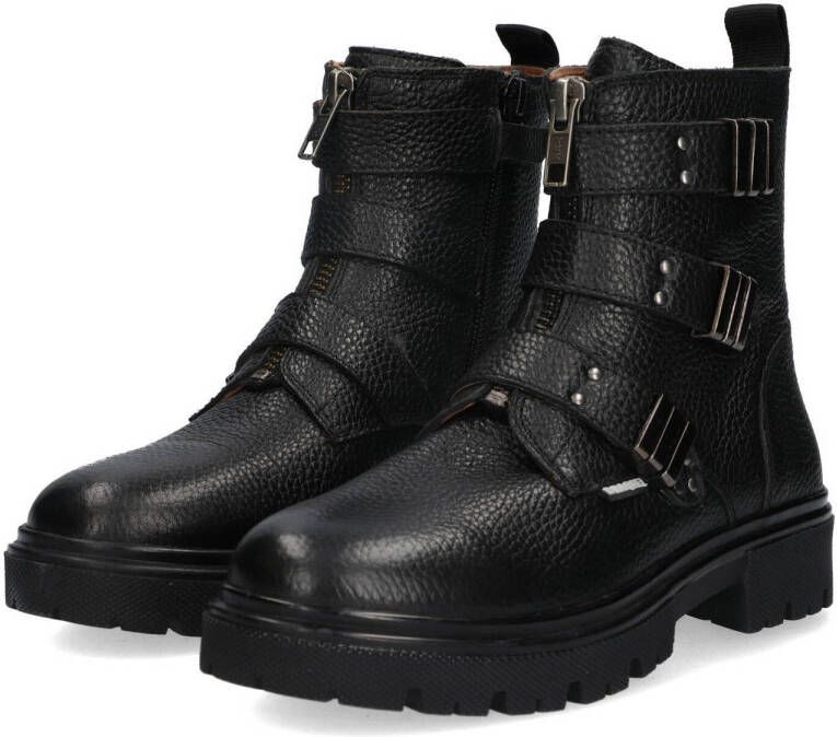 Braqeez leren bikerboots zwart