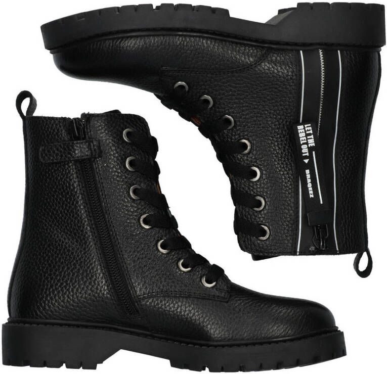 Braqeez leren veterboots zwart