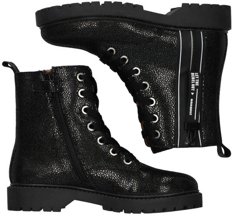 Braqeez leren veterboots zwart multi