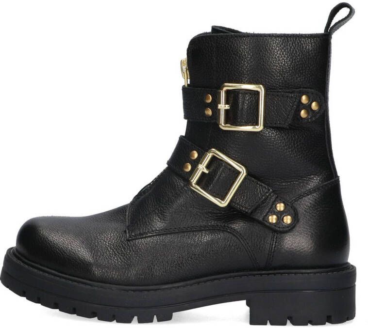 Braqeez Mila Moxie chunky leren bikerboots zwart