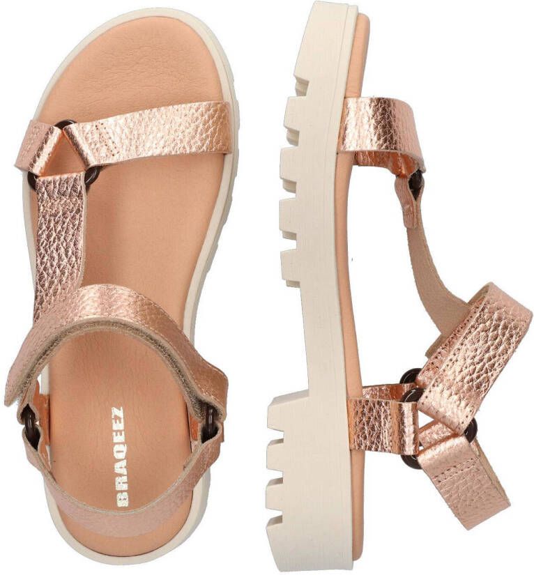 Braqeez Saira Shell leren sandalen rosé metallic