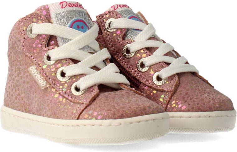 Develab 41362 hoge leren sneakers roze