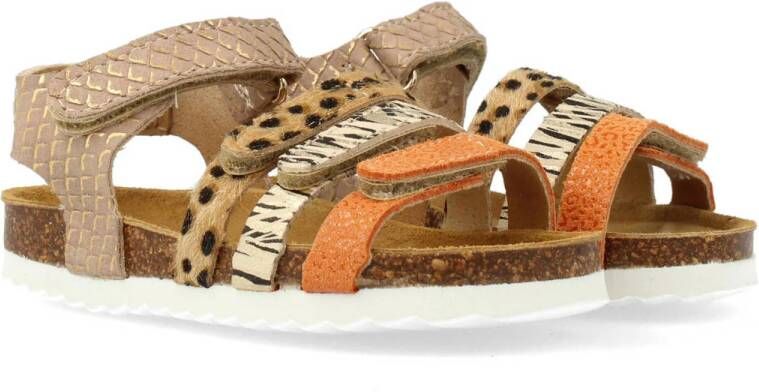 Develab leren sandalen taupe oranje