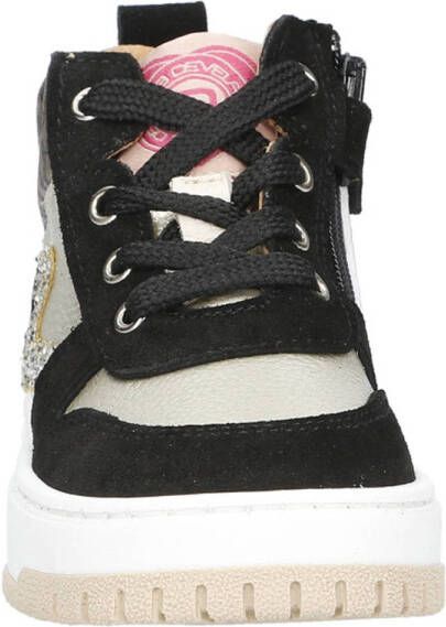 Develab leren sneakers zwart beige