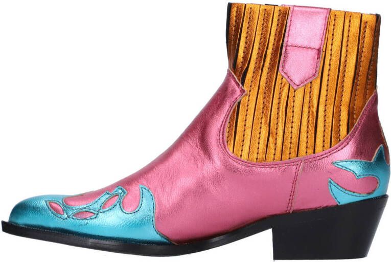 DWRS Austin leren cowboylaarzen oranje roze aqua