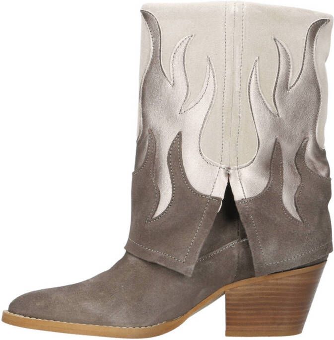 DWRS Barbados suède cowboylaarzen met flap taupe beige