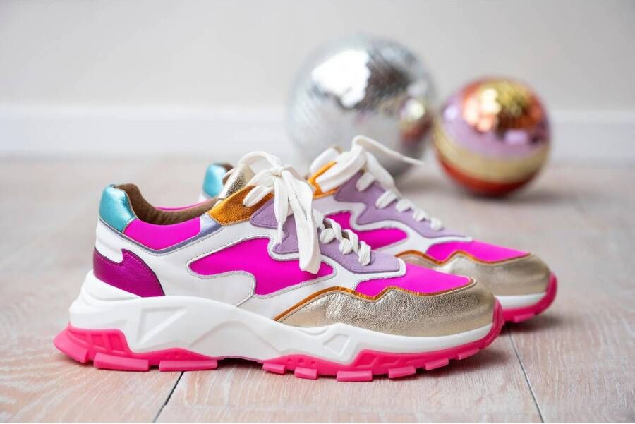 DWRS Chester leren sneakers wit neonroze