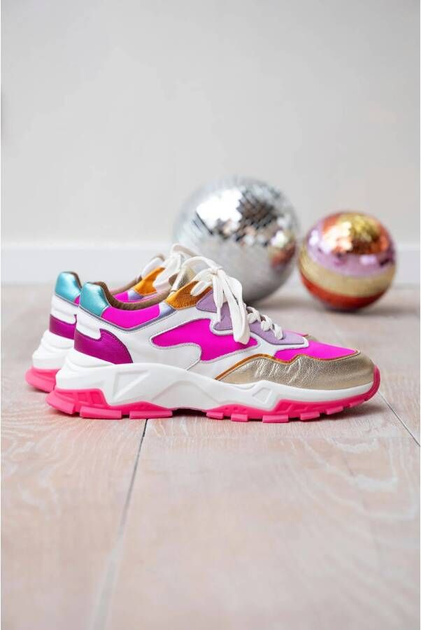 DWRS Chester leren sneakers wit neonroze