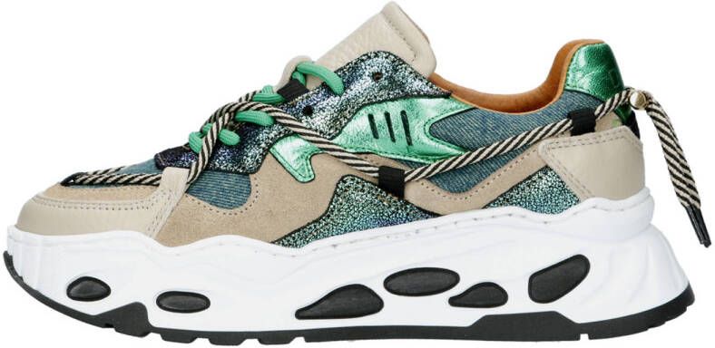 DWRS chunky leren sneakers groen ecru