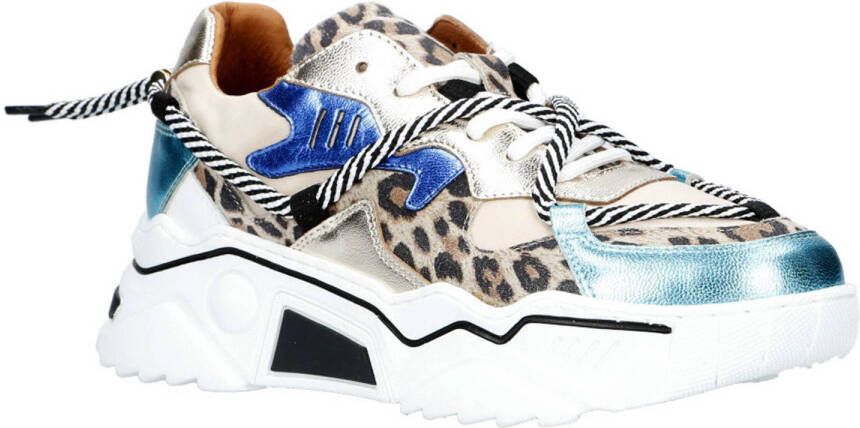 DWRS Jupiter leopard chunky leren sneakers zand aqua