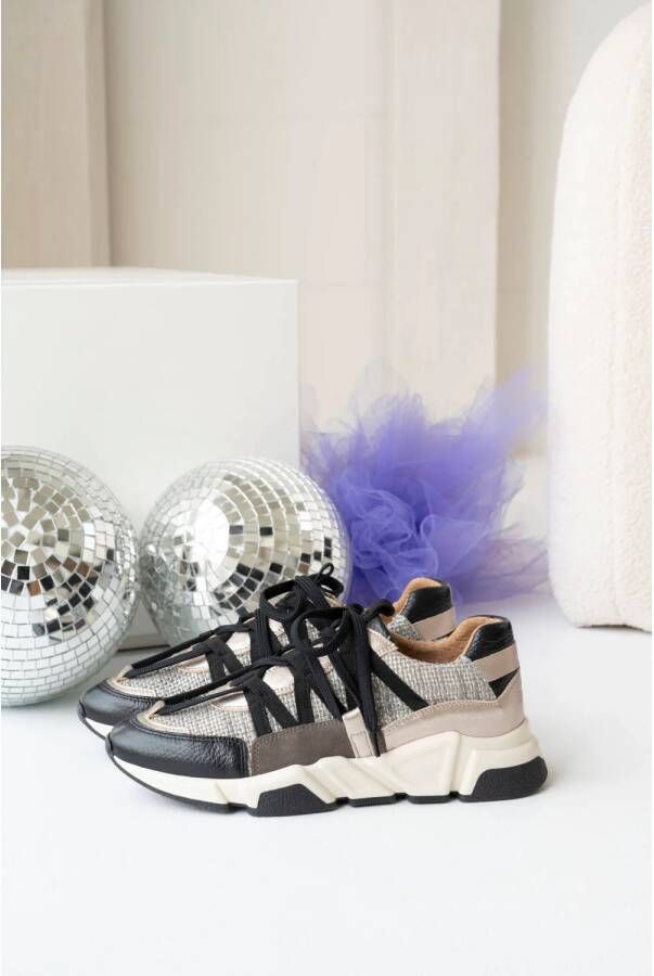 DWRS Los Angeles chunky leren sneakers taupe zwart