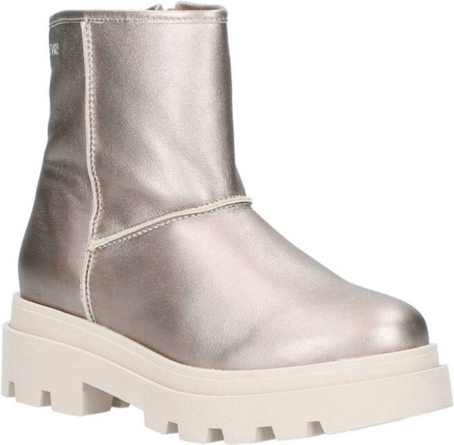 DWRS Oslo chunky leren enkelboots taupe metallic