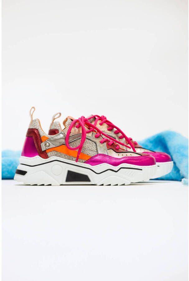 DWRS Pluto chunky leren sneakers grijs fuchsia