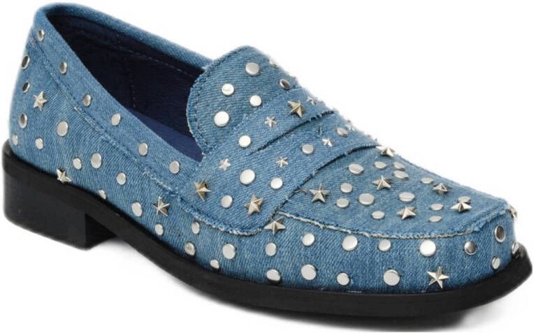 Fabienne Chapot loafers met studs denimblauw