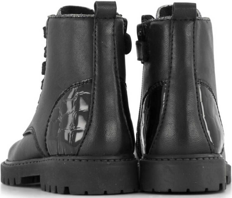 Graceland leren veterboots zwart