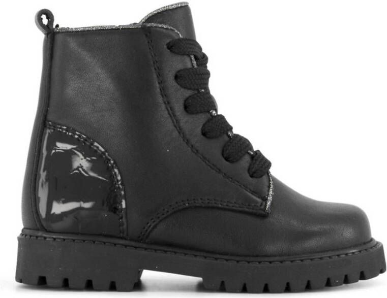 Graceland leren veterboots zwart