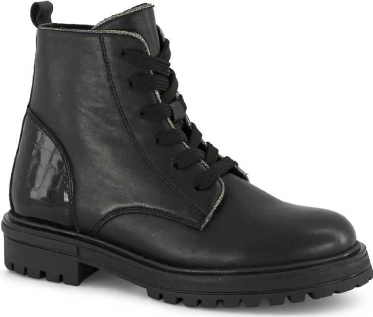 Graceland leren veterboots zwart