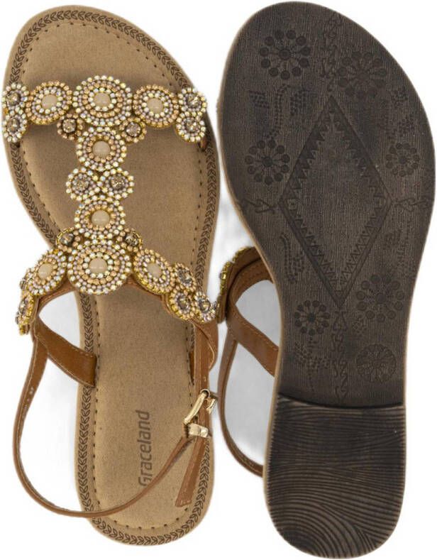 Graceland sandalen met strass bruin