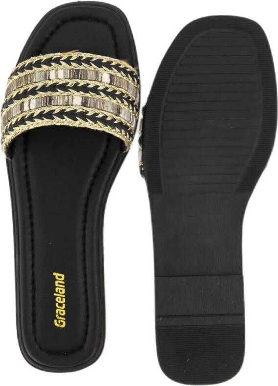 Graceland slippers zwart goud