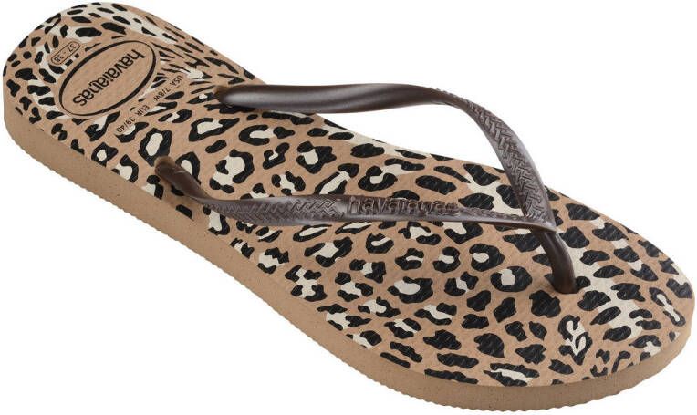 Havaianas Slim Animals teenslippers met panterprint bruin