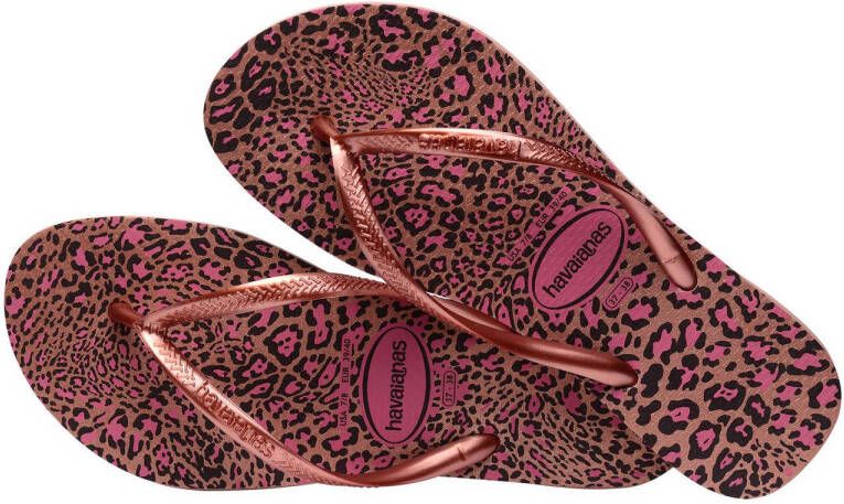 Havaianas Slim Animals teenslippers met panterprint roze