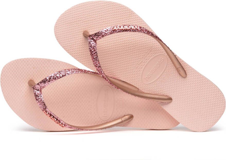 Havaianas Slim teenslippers met glitters roségoud