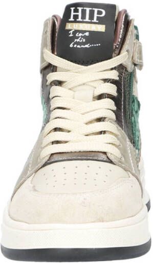 Hip leren sneakers beige groen