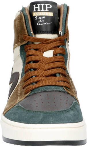 Hip leren sneakers groen bruin