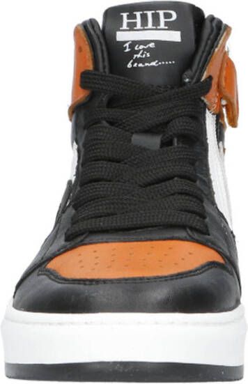 Hip leren sneakers oranje zwart wit