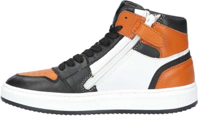 Hip leren sneakers oranje zwart wit