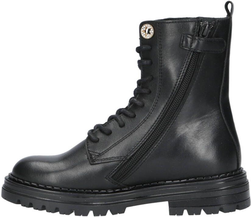 Hip leren veterboots zwart