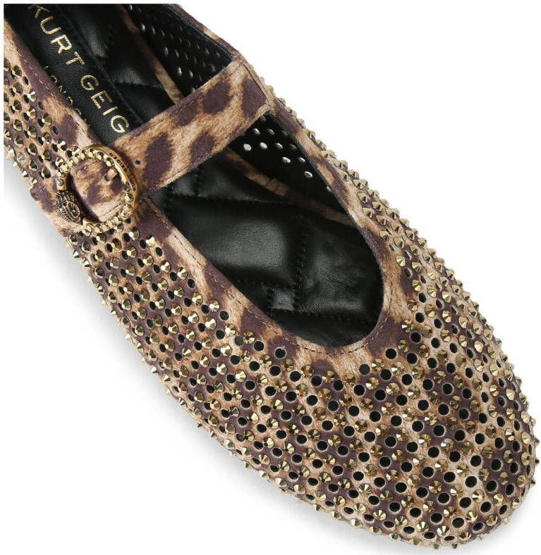 Kurt Geiger Mayfair suède ballerina's met panterprint en strass beige bruin