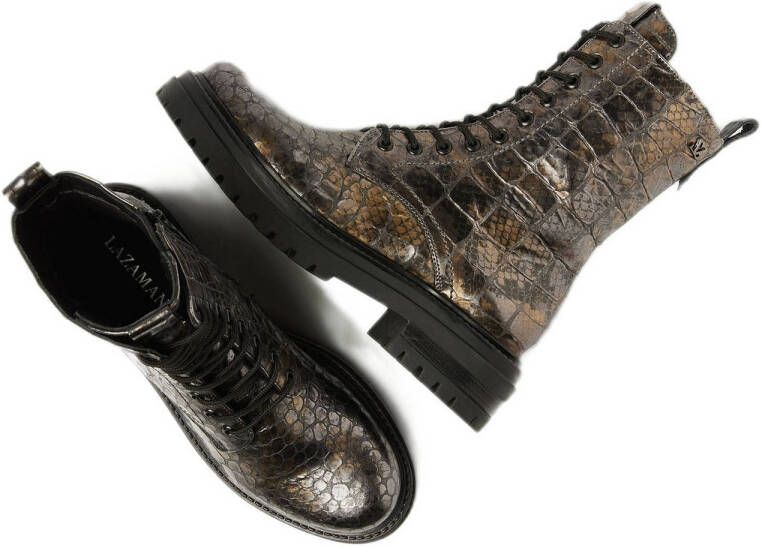 Lazamani Alize leren veterboots met slangenprint goud