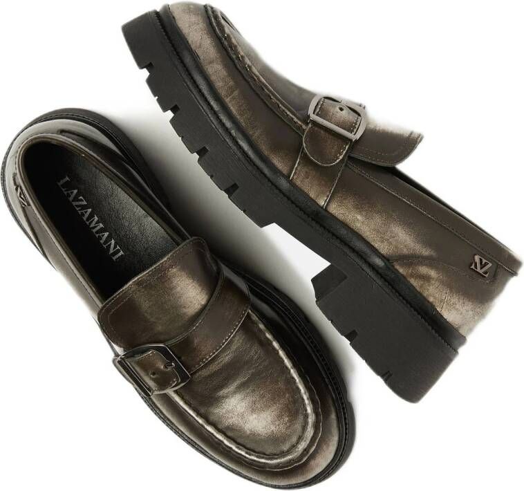 Lazamani chunky leren loafers zilver metallic