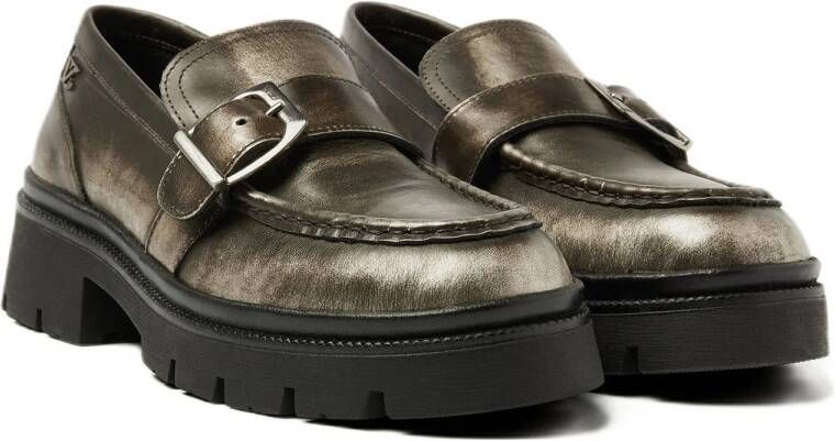 Lazamani chunky leren loafers zilver metallic